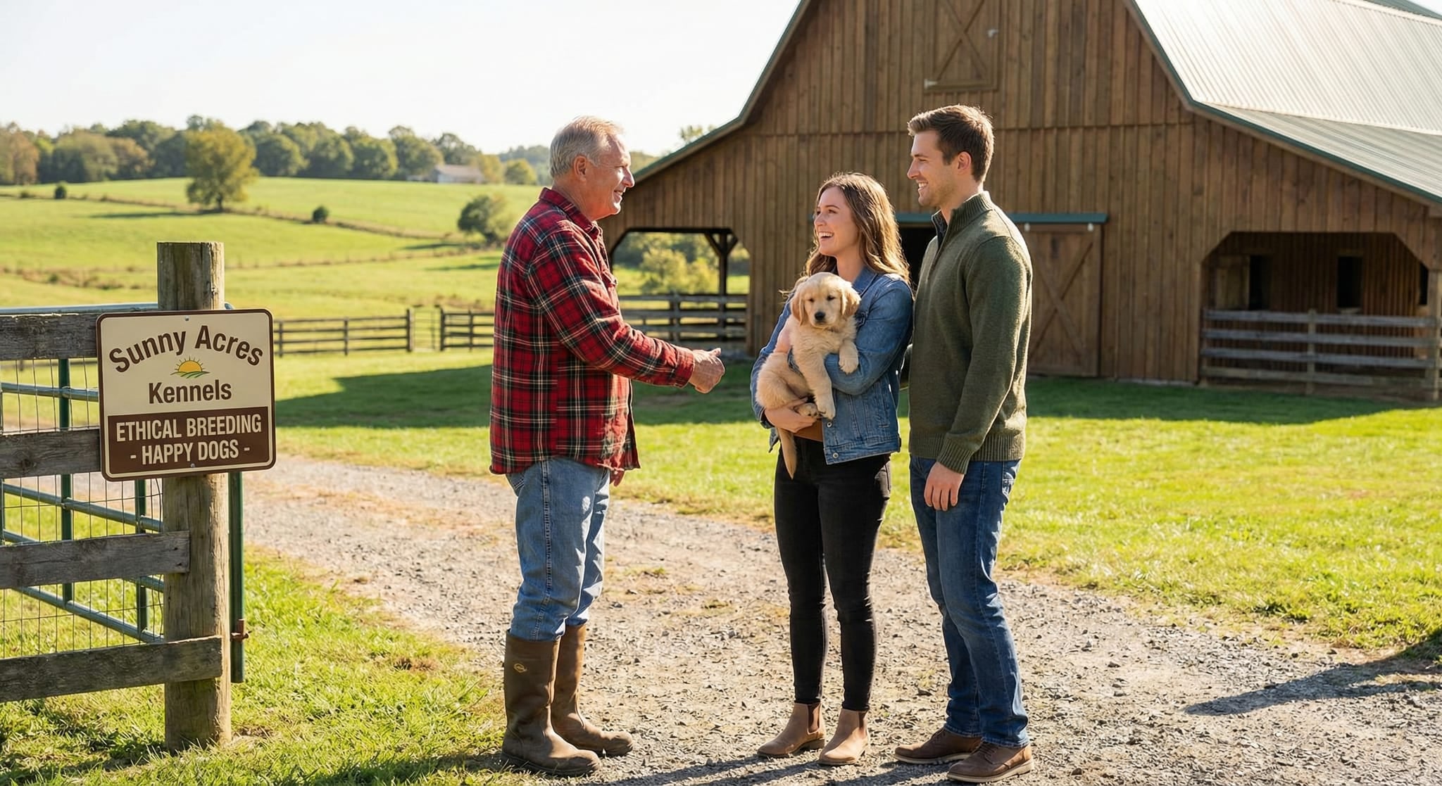 Happy breeder handshaking with happy customer on PetGuru